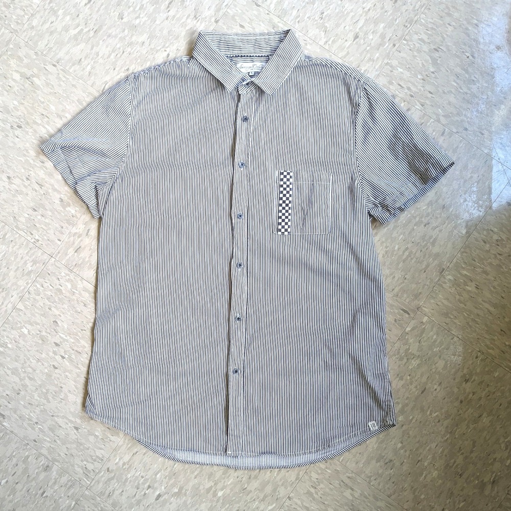 Sovereign Code Bowery Mens Large Black White Striped Short Sleeve Button Down‎